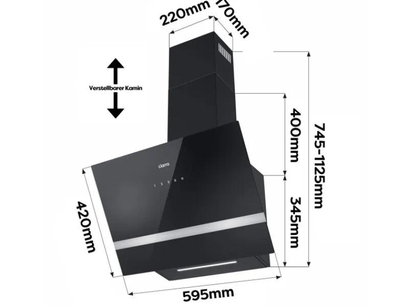 New CIARRA Dunstabzugshaube 60 cm 650 m³/h A+++ Kopffrei WIFI-APP Touch Control VM6736HB