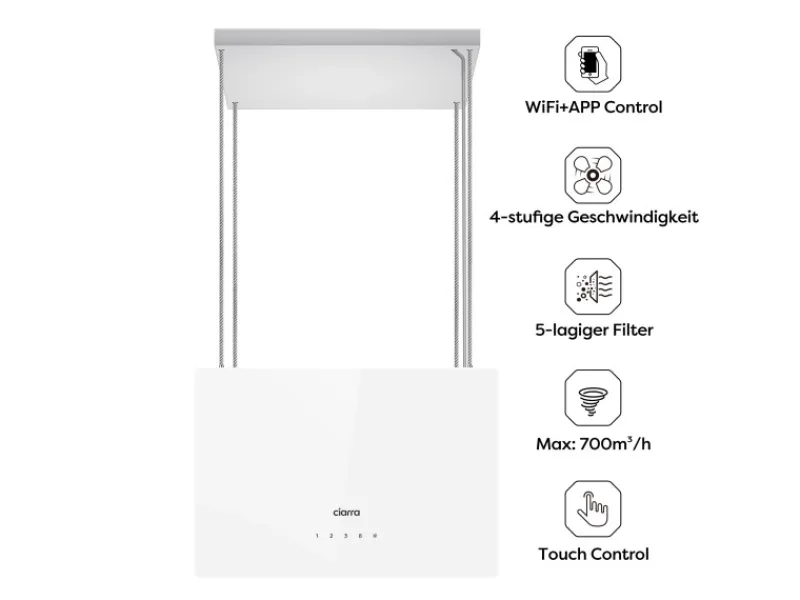 CIARRA Dunstabzugshaube A+++ 700 m³/h WIFI APP & Touch-Bedienung Inselhaube VM4850S< Inselhauben|Kücheninseln