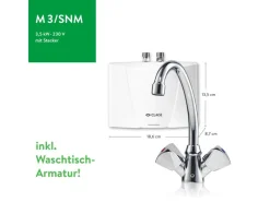 Best Clage Kleindurchlauferhitzer M3/SNM inkl. Armatur Hydraulisch 3,5 kW
