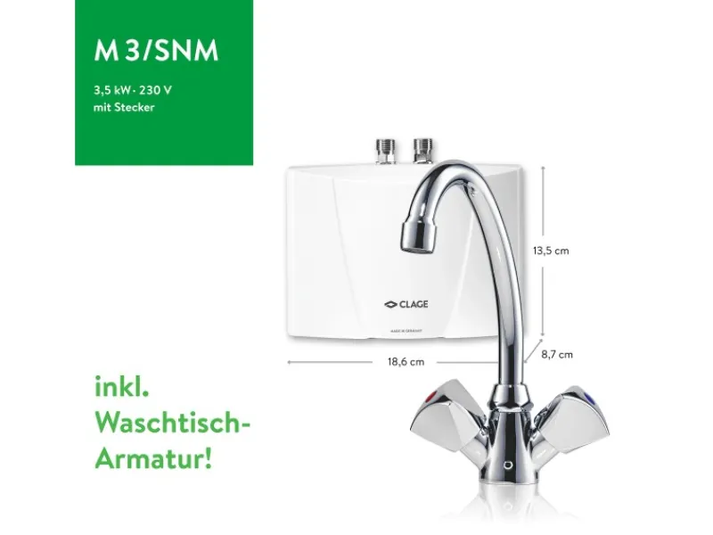 Best Clage Kleindurchlauferhitzer M3/SNM inkl. Armatur Hydraulisch 3,5 kW