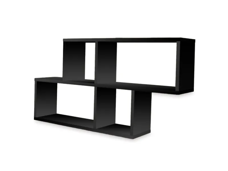 Clearance Coemo Wandregal Ernie Schwarz 100x20x53cm aus Holz Mit 4 Fächern