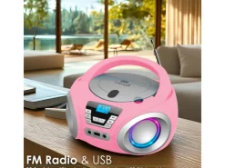 Best CYBERLUX CL-910 CD-Player mit LED-Discolichter CD/MP3/USB Radio Pink