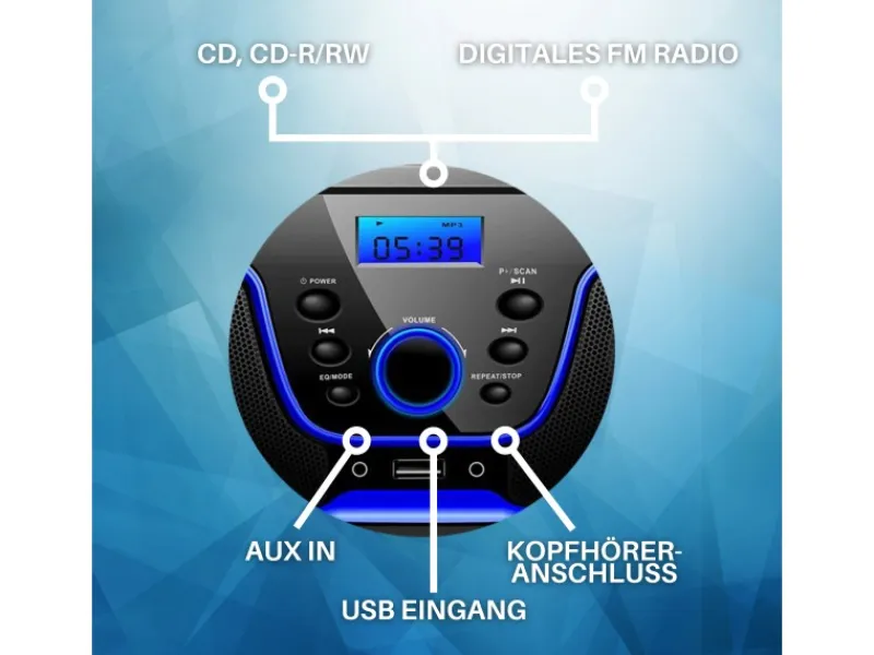 CYBERLUX Haushaltsgeräte<CL-2200 CD-Player mit Fernbedienung Tragbar Blau