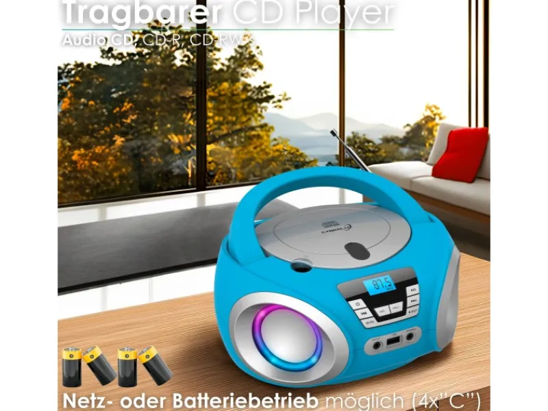 CYBERLUX Haushaltsgeräte<CL-900 CD-Player mit LED-Discolichter CD/MP3/USB Radio Blau