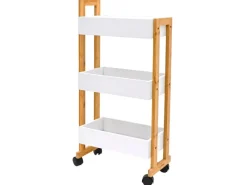 DuneDesign Küchenhelfer|Küchenregale<Bambus Küchen-Nischenregal auf Rollen 38 x 20 x 80 cm