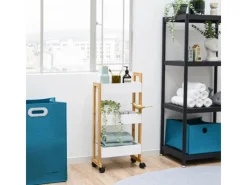 DuneDesign Küchenhelfer|Küchenregale<Bambus Küchen-Nischenregal auf Rollen 38 x 20 x 80 cm