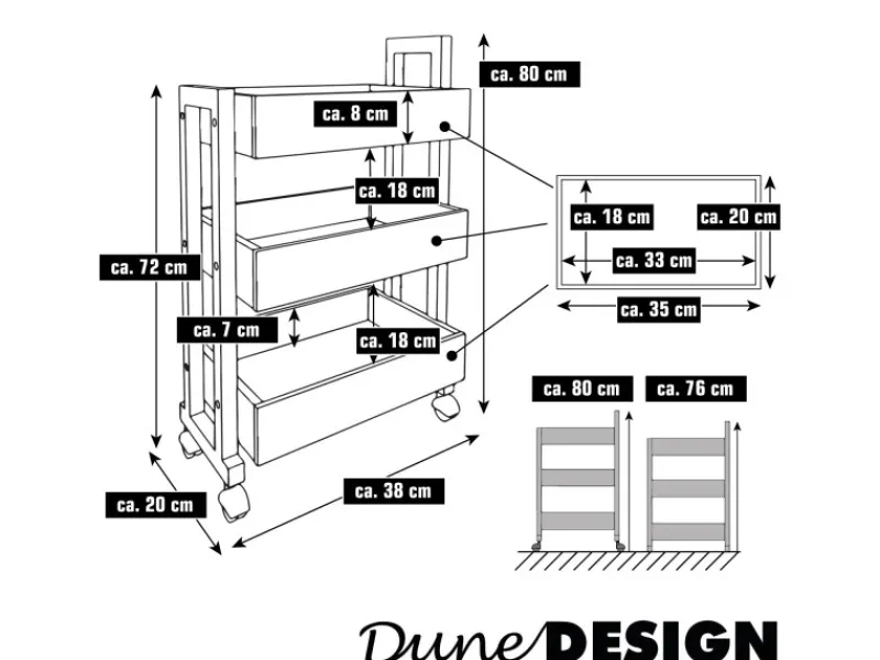 DuneDesign Küchenhelfer|Küchenregale<Bambus Küchen-Nischenregal auf Rollen 38 x 20 x 80 cm