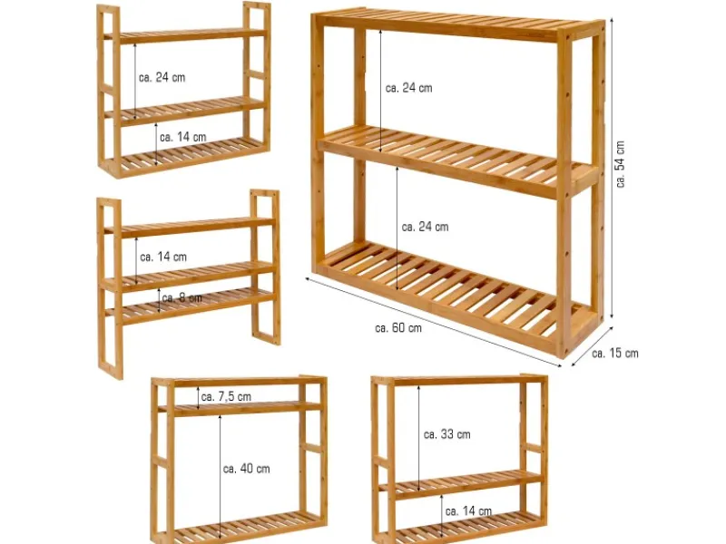 DuneDesign Bambus Regal für das Badezimmer 60 x 54 x 15 cm< Küchenregale
