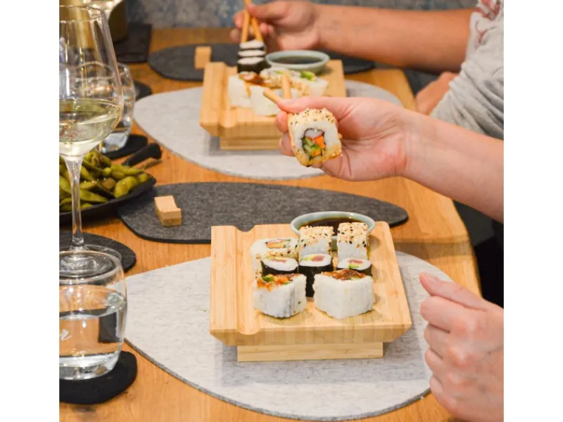 Clearance DuneDesign 4er Set Japanisches Sushi Brett 27 x 16 x 4 cm mit Schälchen