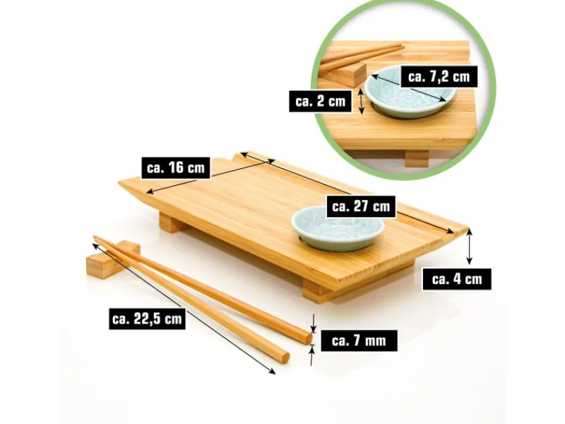 Clearance DuneDesign 4er Set Japanisches Sushi Brett 27 x 16 x 4 cm mit Schälchen