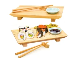 Hot DuneDesign 2er Set Japanisches Sushi Brett 27 x 16 x 4 cm mit Schälchen