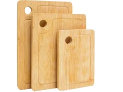 DuneDesign Schneidebretter|Küchenhelfer<3er Set Schneidebrett aus Bambus 33 x 22 cm mit Saftrille
