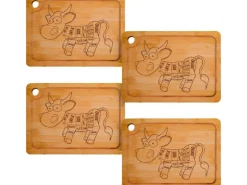 Outlet DuneDesign 4er Set Steakteller aus Bambus 33 x 23 x 2cm Motiv Comic-Kuh