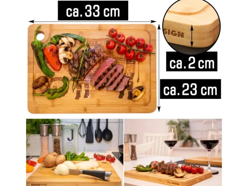 Outlet DuneDesign 4er Set Steakteller aus Bambus 33 x 23 x 2cm Motiv Comic-Kuh
