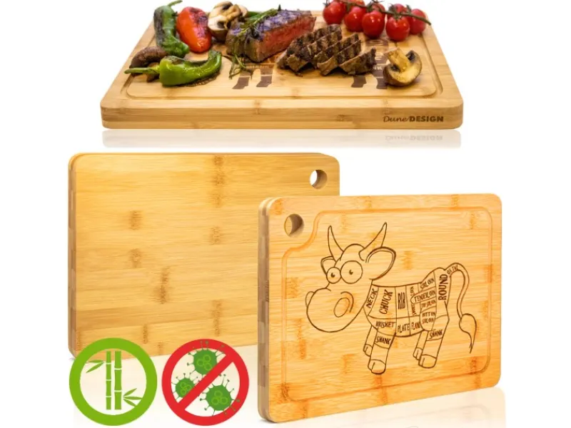 Outlet DuneDesign 4er Set Steakteller aus Bambus 33 x 23 x 2cm Motiv Comic-Kuh