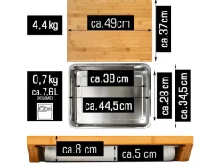 DuneDesign Schneidebrett 49 x 37 x 8 cm mit Edelstahl Auffangschale< Schneidebretter|Küchenhelfer