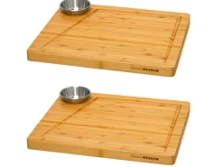 Discount DuneDesign Schneidebrett aus Bambus 2er Set 30 x 25 x 2 cm mit Saftrille