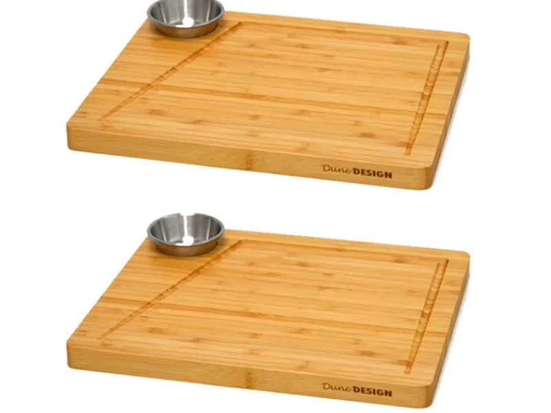 Discount DuneDesign Schneidebrett aus Bambus 2er Set 30 x 25 x 2 cm mit Saftrille