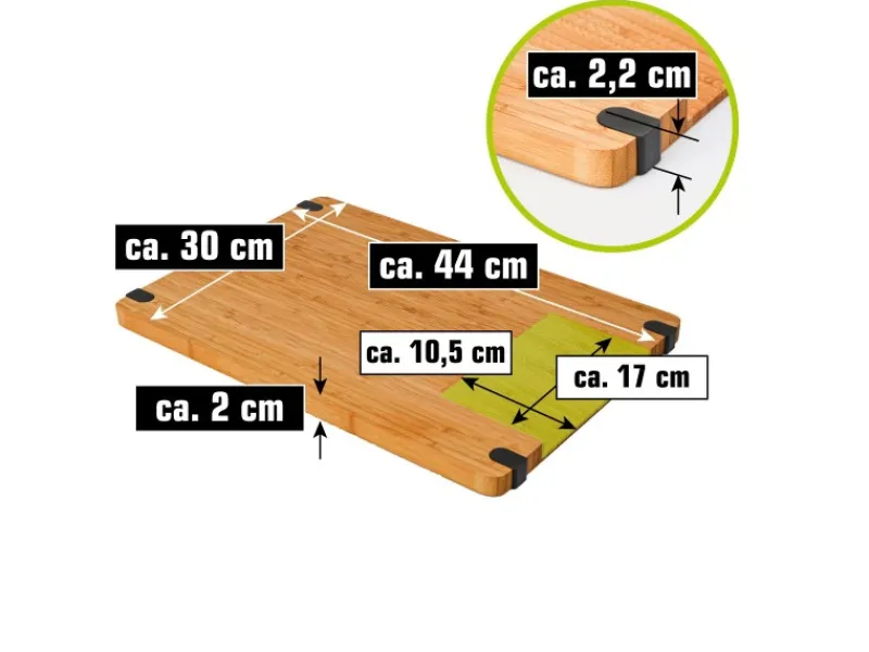 DuneDesign Schneidebrett aus Bambus 44 x 30 x 2 cm mit Ausguss< Schneidebretter|Küchenhelfer
