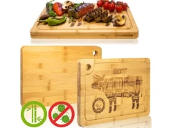 DuneDesign Schneidebretter|Küchenhelfer<Schneidebrett aus Bambus 2er Set 33 x 23 x 2 cm mit Saftrille
