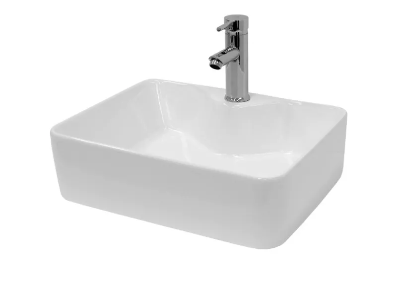 ECD Germany Design Waschbecken Waschtisch 480 x 380 x 140 mm inkl Ablaufgarnitur< Zweigriffarmatur|Einhebelmischer