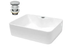 ECD Germany Design Waschbecken Waschtisch 480 x 380 x 140 mm inkl Ablaufgarnitur< Zweigriffarmatur|Einhebelmischer
