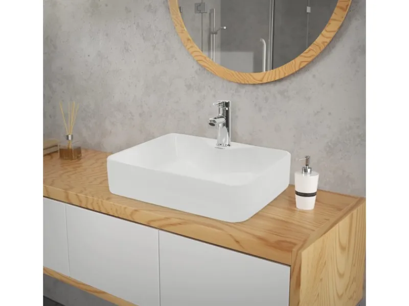 ECD Germany Design Waschbecken Waschtisch 480 x 380 x 140 mm inkl Ablaufgarnitur< Zweigriffarmatur|Einhebelmischer