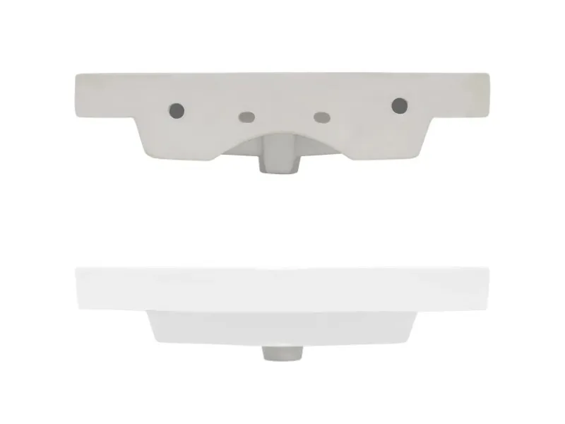 ECD Germany Einhebelmischer<Waschbecken Waschtisch 605 x 465 x 160 mm Keramik Weiß Einbaubecken