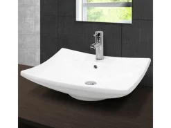 ECD Germany Einhebelmischer<Waschbecken 605x460x165 mm Keramik inkl Ablaufgarnitur mit Überlauf
