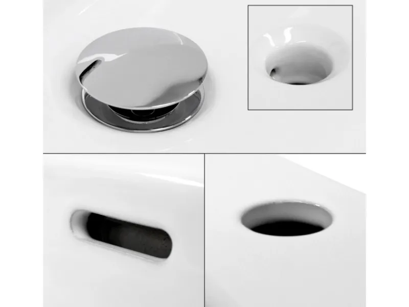 ECD Germany Einhebelmischer<Waschbecken 605x365x130 mm Keramik Eckig Weiß inkl Ablaufgarnitur