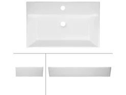 ECD Germany Einhebelmischer<Waschbecken 605x365x130 mm Keramik Eckig Weiß inkl Ablaufgarnitur
