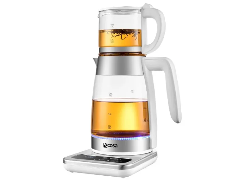 Ecosa Haushaltsgeräte<EO-695 Teekocher mit Temperatureinstellung BPA-Frei 1,8L 2200 Watt Weiß