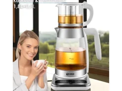Ecosa Haushaltsgeräte<EO-695 Teekocher mit Temperatureinstellung BPA-Frei 1,8L 2200 Watt Weiß