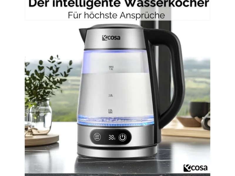 New Ecosa EO-696 Wasserkocher mit Temperatureinstellung 1,8 L