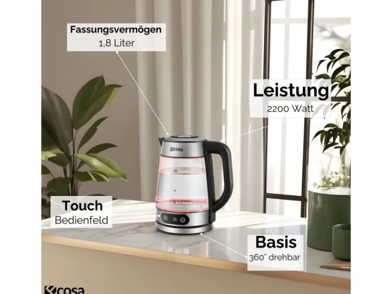 New Ecosa EO-696 Wasserkocher mit Temperatureinstellung 1,8 L