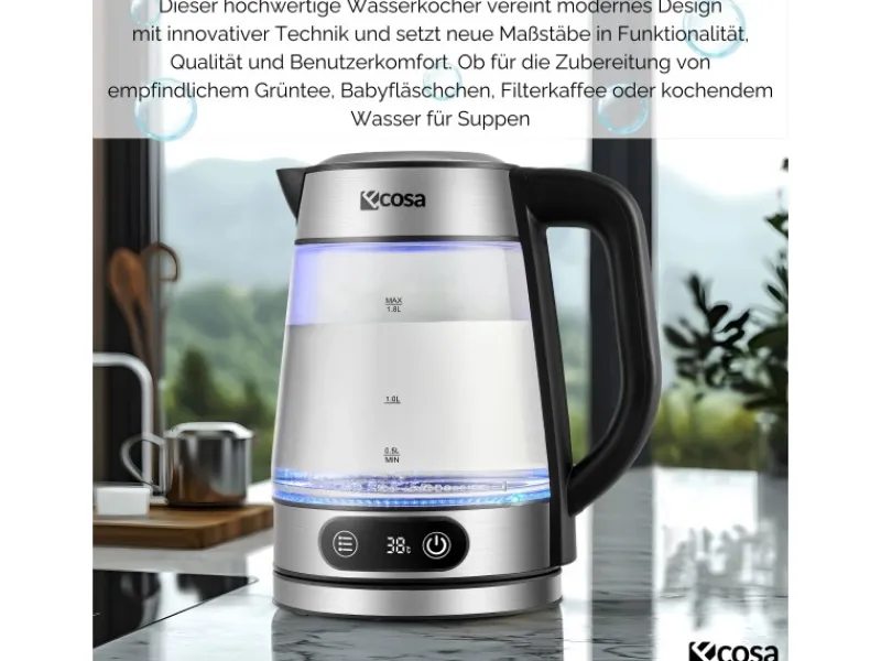 New Ecosa EO-696 Wasserkocher mit Temperatureinstellung 1,8 L