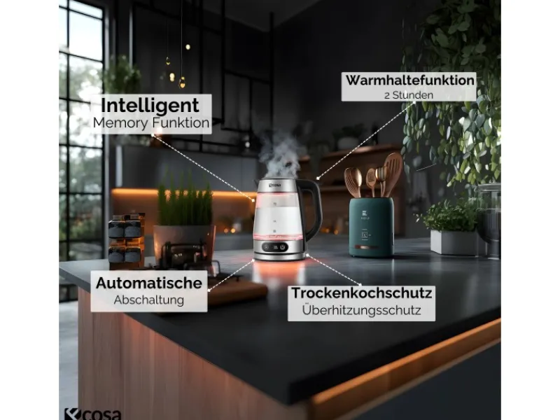 New Ecosa EO-696 Wasserkocher mit Temperatureinstellung 1,8 L