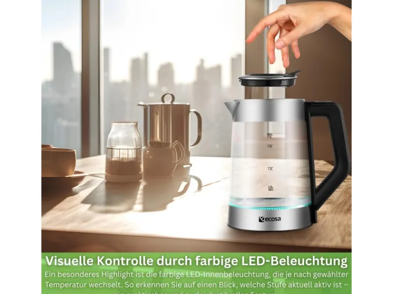 Clearance Ecosa EO-660 Wasserkocher mit Temperatureinstellung Easy Fill Deckel 1,7 L