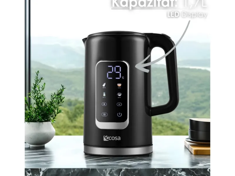 Ecosa EO-693 Wasserkocher schwarz mit Temperatureinstellung 1,7 L< Haushaltsgeräte