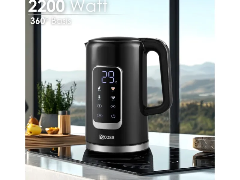 Ecosa EO-693 Wasserkocher schwarz mit Temperatureinstellung 1,7 L< Haushaltsgeräte