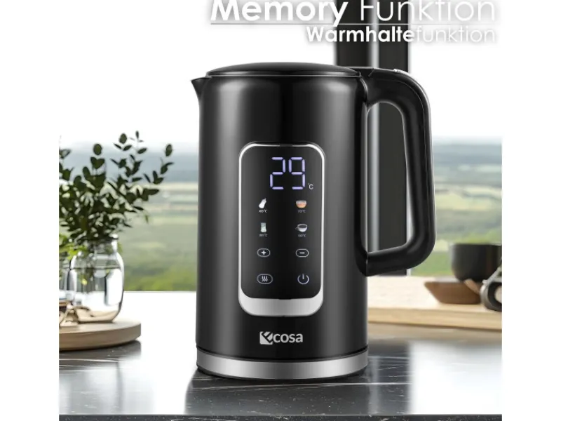 Ecosa EO-693 Wasserkocher schwarz mit Temperatureinstellung 1,7 L< Haushaltsgeräte