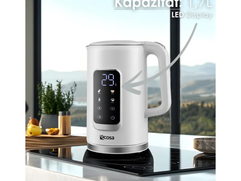Discount Ecosa EO-691 Wasserkocher weiß mit Temperatureinstellung 1,7 L