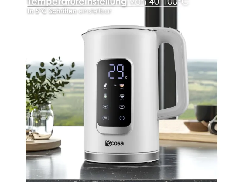 Discount Ecosa EO-691 Wasserkocher weiß mit Temperatureinstellung 1,7 L