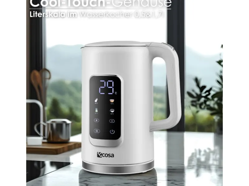 Discount Ecosa EO-691 Wasserkocher weiß mit Temperatureinstellung 1,7 L