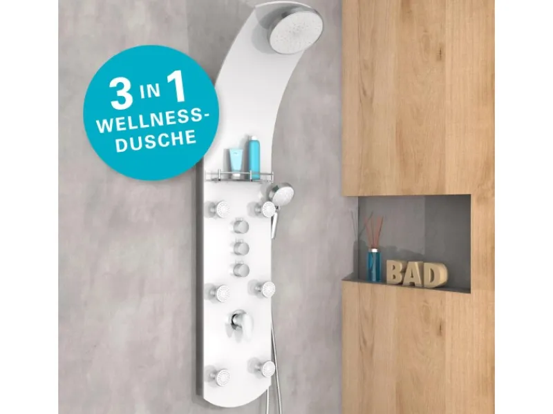 Eisl Duschpaneel Karibik 3 in 1 mit Regendusche Sechs Massagedüsen Weiß< Einhebelmischer