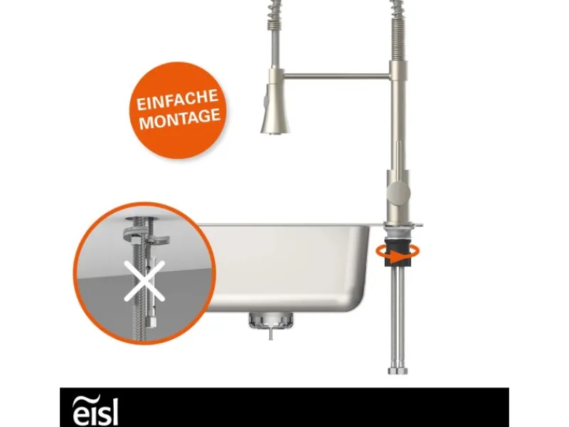 Discount Eisl Spültischarmatur Leon mit herausziehbarer Geschirrbrause optik Edelstahl