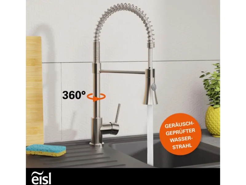 Discount Eisl Spültischarmatur Leon mit herausziehbarer Geschirrbrause optik Edelstahl