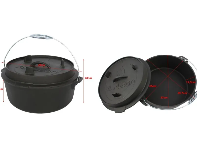 EL Fuego Dutch-Oven Gusseisen 11,4 l Deckel 2,2 l Schwarz< Töpfe