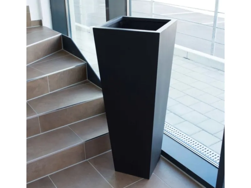 Outlet Elegant Einrichten Pflanzkübel Fiberglas Säule konisch 38x38x100cm Elegant Schwarz-mat