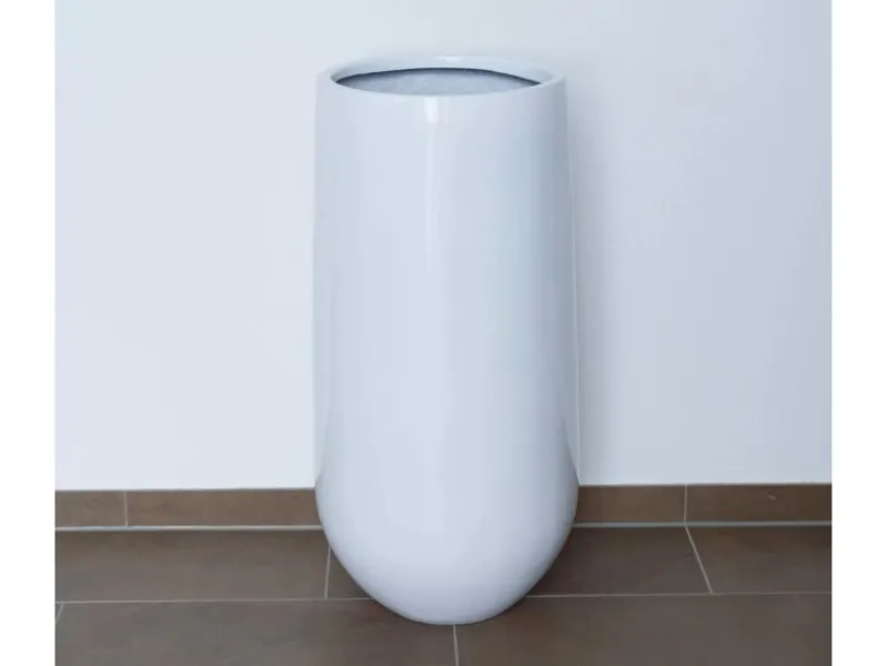 Töpfe<Elegant Einrichten Pflanzkübel Fiberglas Rund-Konisch D25xH55cm Hochglanz-Weiß